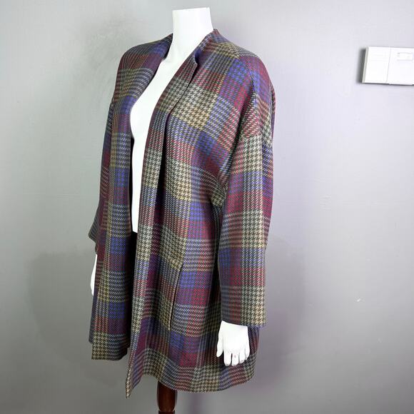 Jun Ashida Paris coat medium plaid houndstooth colorful wool oversized shawl - Picture 4 of 11